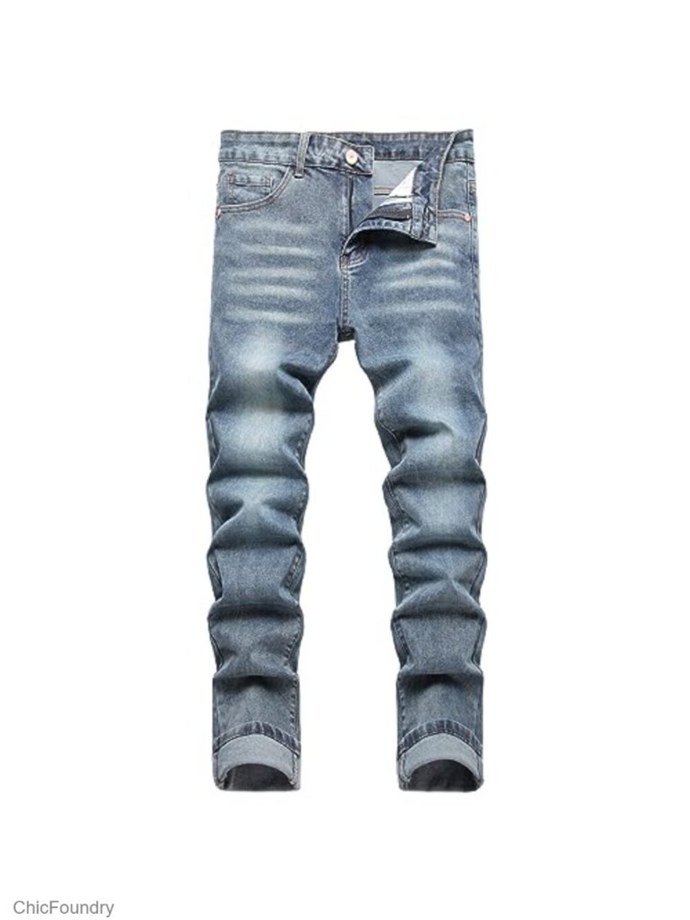 Men's Slim Fit Stretch Jeans - Straight Leg Cargo Denim Pants - Distressed